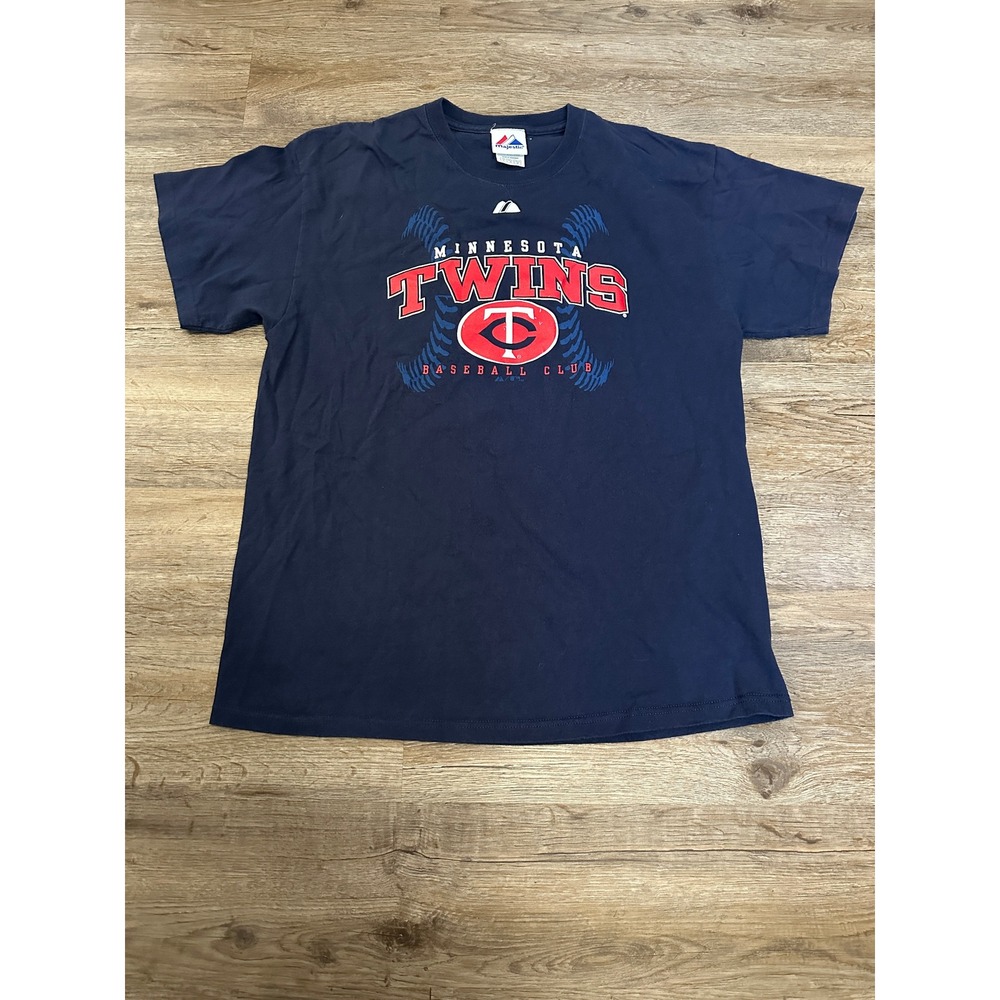 Majestic Minnesota Twins Baseball Club Navy Blue‎ Graphic T-Shirt Mens Large L